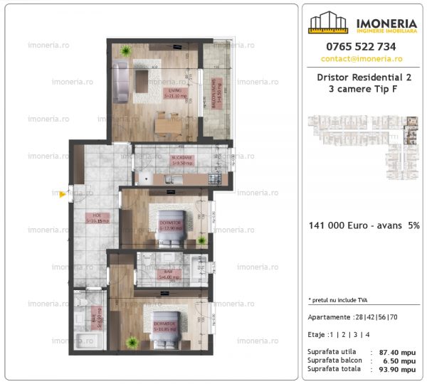 Apartamente de vanzare Dristor Residential 2 -3 camere tip F Apartamente de vanzare Dristor Residential 2 -3 camere tip F