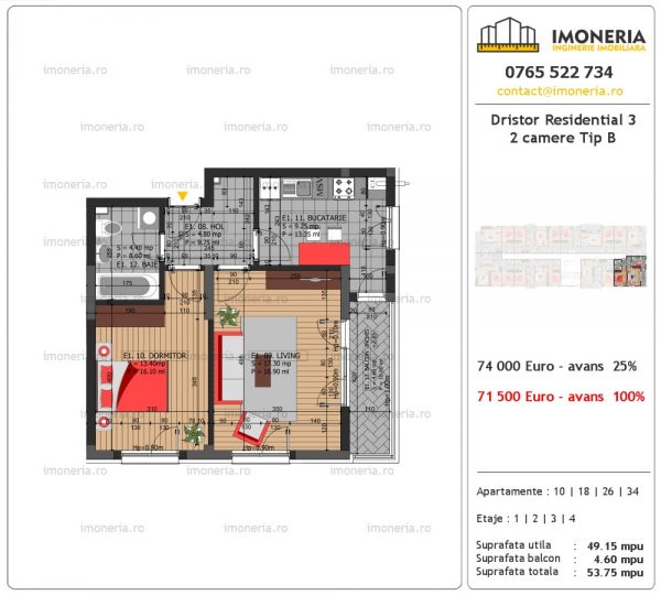 apartament 2 camere Dristor Residential 3 tip B apartament 2 camere Dristor Residential 3 tip B