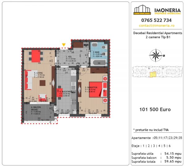 Apartamente de vanzare Decebal Residential Apartments -2 camere tip B1 Apartamente de vanzare Decebal Residential Apartments -2 camere tip B1