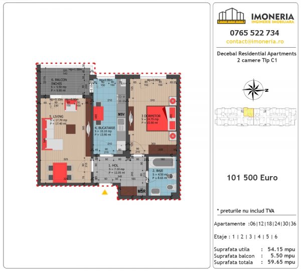 Apartamente de vanzare Decebal Residential Apartments -2 camere tip C1 Apartamente de vanzare Decebal Residential Apartments -2 camere tip C1