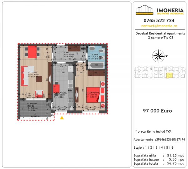 Apartamente de vanzare Decebal Residential Apartments -2 camere tip C2 Apartamente de vanzare Decebal Residential Apartments -2 camere tip C2