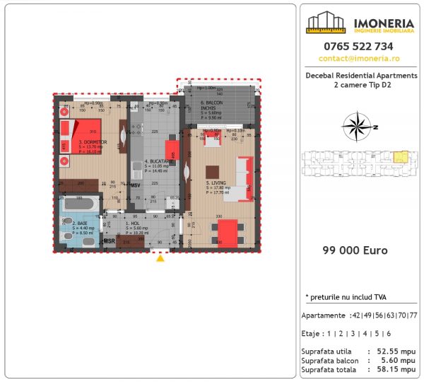 Apartamente de vanzare Decebal Residential Apartments -2 camere tip D2 Apartamente de vanzare Decebal Residential Apartments -2 camere tip D2