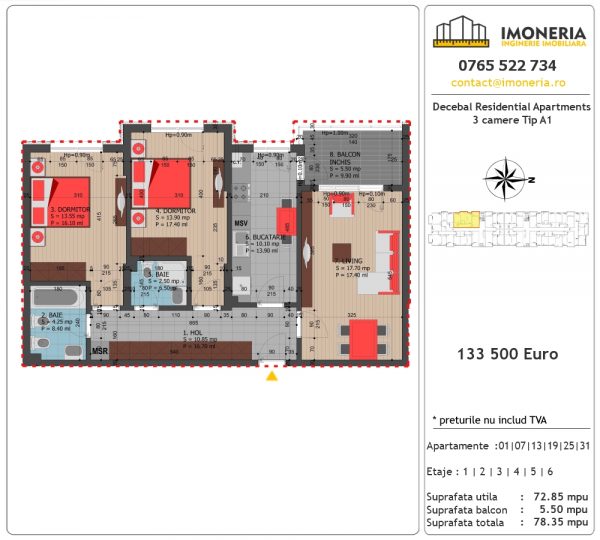 Apartamente de vanzare Decebal Residential Apartments -3 camere tip A1 Apartamente de vanzare Decebal Residential Apartments -3 camere tip A1