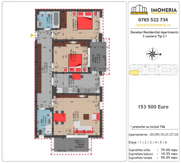 Apartamente de vanzare Decebal Residential Apartments -3 camere tip C1 Apartamente de vanzare Decebal Residential Apartments -3 camere tip C1