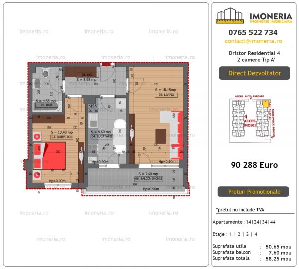 Apartamente de vanzare Dristor Residential 4 – 2 camere tip A’ Apartamente de vanzare Dristor Residential 4 – 2 camere tip A’