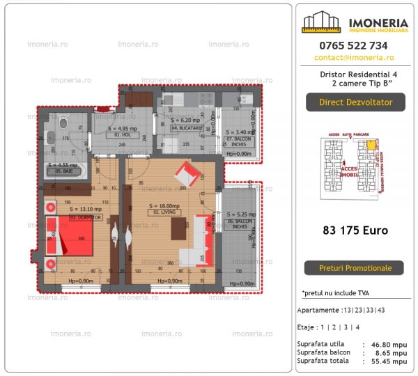 Apartamente de vanzare Dristor Residential 4 – 2 camere tip B” Apartamente de vanzare Dristor Residential 4 – 2 camere tip B”