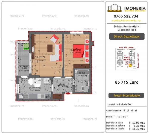 Apartamente de vanzare Dristor Residential 4 – 2 camere tip E’ Apartamente de vanzare Dristor Residential 4 – 2 camere tip E’