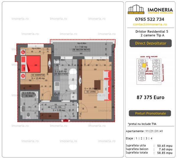 Apartamente de vanzare Dristor Residential 5 – 2 camere tip A Apartamente de vanzare Dristor Residential 5 – 2 camere tip A