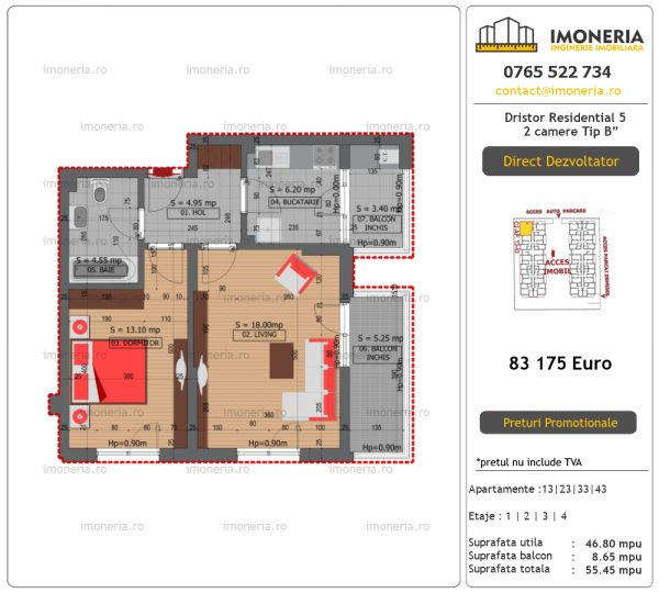 Apartamente de vanzare Dristor Residential 5 – 2 camere tip B” Apartamente de vanzare Dristor Residential 5 – 2 camere tip B”