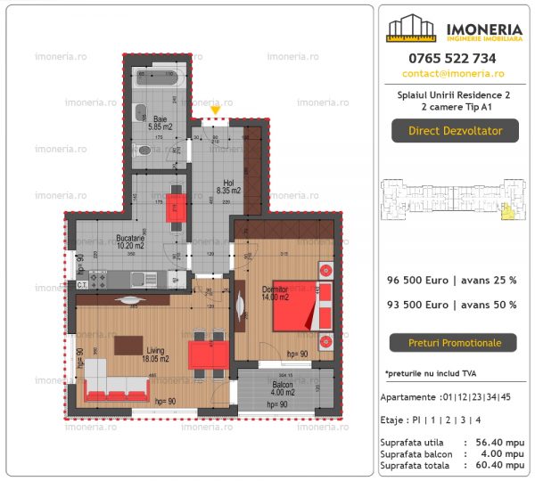 Apartamente de vanzare Splaiul Unirii Residence 2 -2 camere tip A1 Apartamente de vanzare Splaiul Unirii Residence 2 -2 camere tip A1