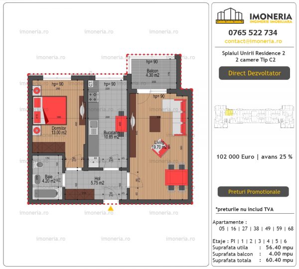 Apartamente de vanzare Splaiul Unirii Residence 2 -2 camere tip C2 Apartamente de vanzare Splaiul Unirii Residence 2 -2 camere tip C2