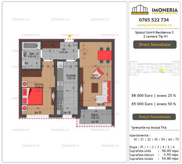 Apartamente de vanzare Splaiul Unirii Residence 2 -2 camere tip H1 Apartamente de vanzare Splaiul Unirii Residence 2 -2 camere tip H1