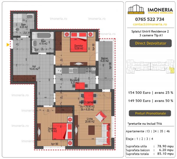 Apartamente de vanzare Splaiul Unirii Residence 2 -3 camere tip A1 Apartamente de vanzare Splaiul Unirii Residence 2 -3 camere tip A1