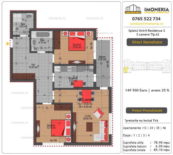 Apartamente de vanzare Splaiul Unirii Residence 2 -3 camere tip A2 Apartamente de vanzare Splaiul Unirii Residence 2 -3 camere tip A2