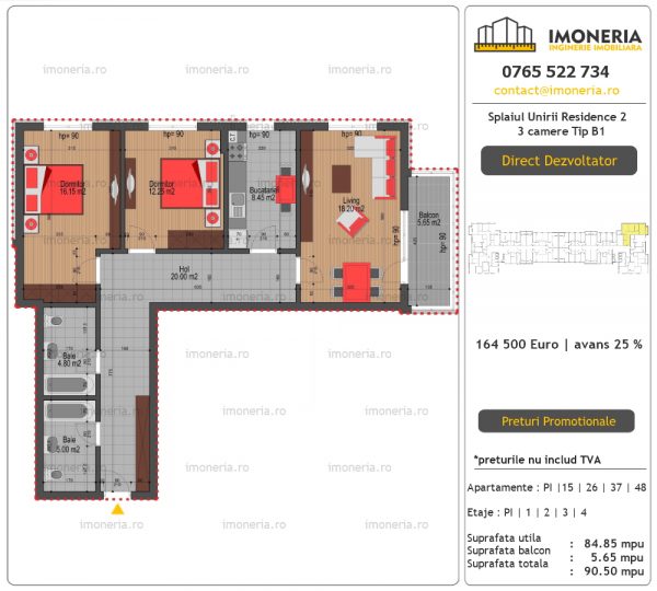 Apartamente de vanzare Splaiul Unirii Residence 2 -3 camere tip B1 Apartamente de vanzare Splaiul Unirii Residence 2 -3 camere tip B1