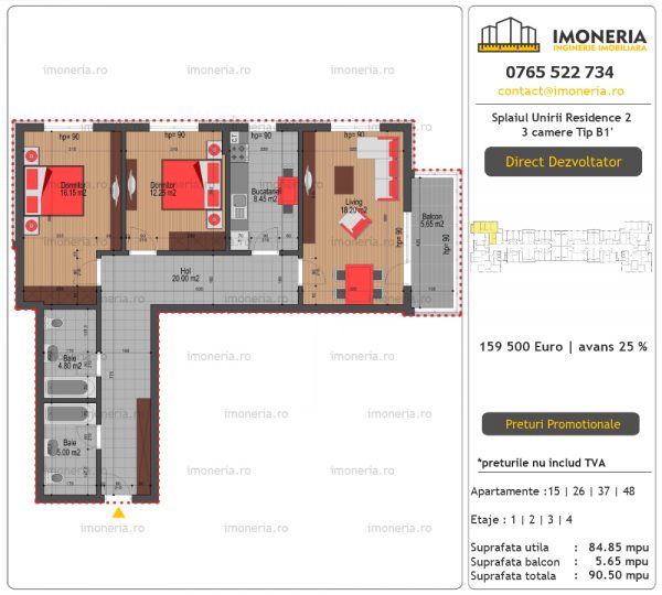 Apartamente de vanzare Splaiul Unirii Residence 2 -3 camere tip B2 Apartamente de vanzare Splaiul Unirii Residence 2 -3 camere tip B2