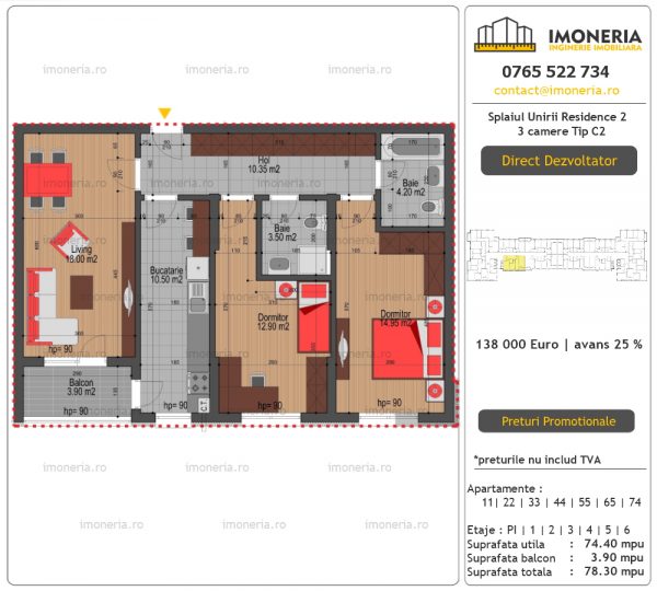 Apartamente de vanzare Splaiul Unirii Residence 2 -3 camere tip C2 Apartamente de vanzare Splaiul Unirii Residence 2 -3 camere tip C2
