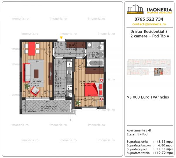 Apartamente de vanzare Dristor Residential 3 -2 camere tip A Apartamente de vanzare Dristor Residential 3 -2 camere tip A