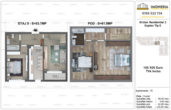Apartamente de vanzare Dristor Residential 2 -Duplex tip E