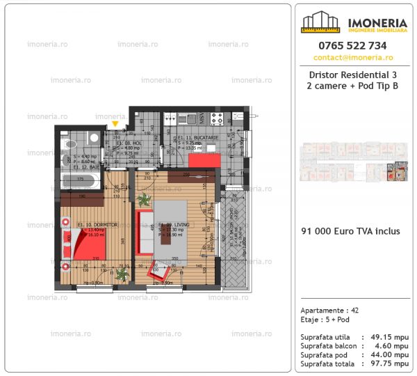 Apartamente de vanzare Dristor Residential 3 -2 camere tip B Apartamente de vanzare Dristor Residential 3 -2 camere tip B