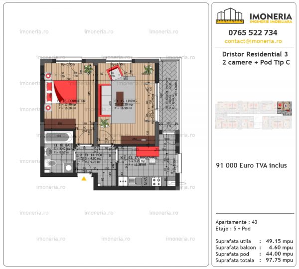 Apartamente de vanzare Dristor Residential 3 -2 camere tip C Apartamente de vanzare Dristor Residential 3 -2 camere tip C