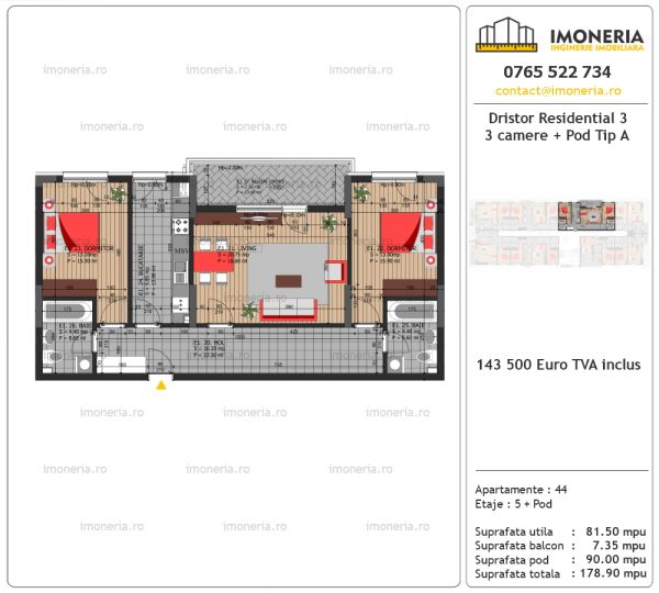 Apartamente de vanzare Dristor Residential 3 -3 camere tip A Apartamente de vanzare Dristor Residential 3 -3 camere tip A