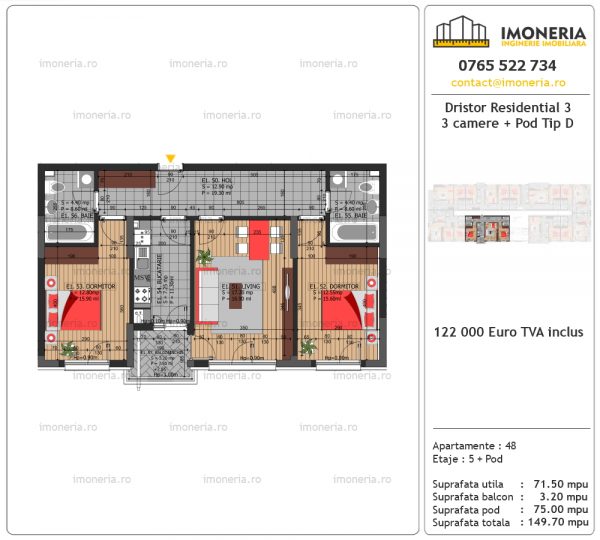 Apartamente de vanzare Dristor Residential 3 -3 camere tip D Apartamente de vanzare Dristor Residential 3 -3 camere tip D