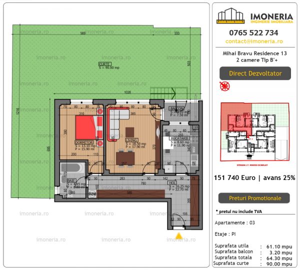 Apartamente de vanzare Mihai Bravu Residence 13 – 2 camere tip B’+ Apartamente de vanzare Mihai Bravu Residence 13 – 2 camere tip B’+