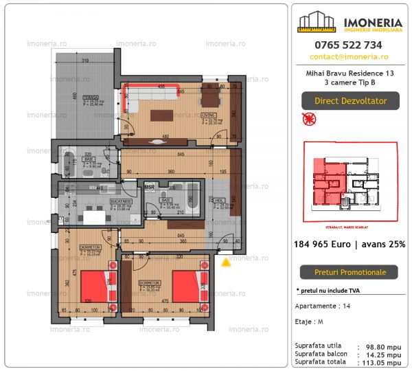 Apartamente de vanzare Mihai Bravu Residence 13 – 3 camere tip B Apartamente de vanzare Mihai Bravu Residence 13 – 3 camere tip B