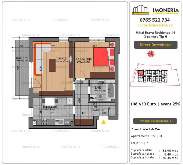 Apartamente de vanzare Mihai Bravu Residence 14 – 2 camere tip H Apartamente de vanzare Mihai Bravu Residence 14 – 2 camere tip H