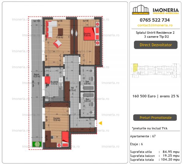 Apartamente de vanzare Splaiul Unirii Residence 2 -3 camere tip D2